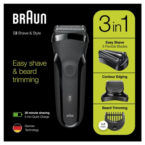 Braun Series 3 Shave&Style 300BT 3-in-1 - Scheerapparaat - snoerloos - zwart/groen