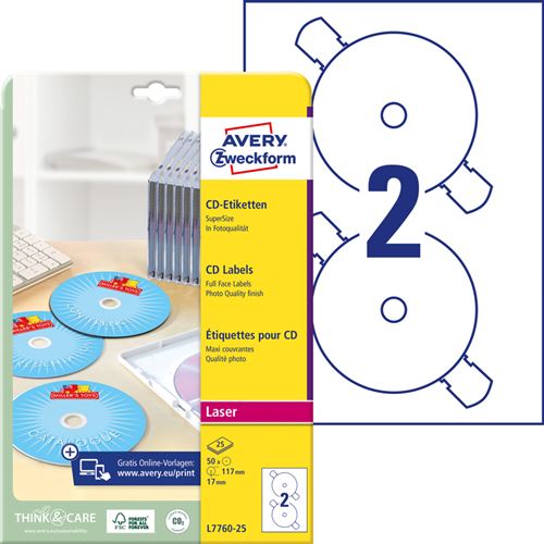 Avery Full Face CD/DVD Label - étiquettes - 50 étiquette(s)
