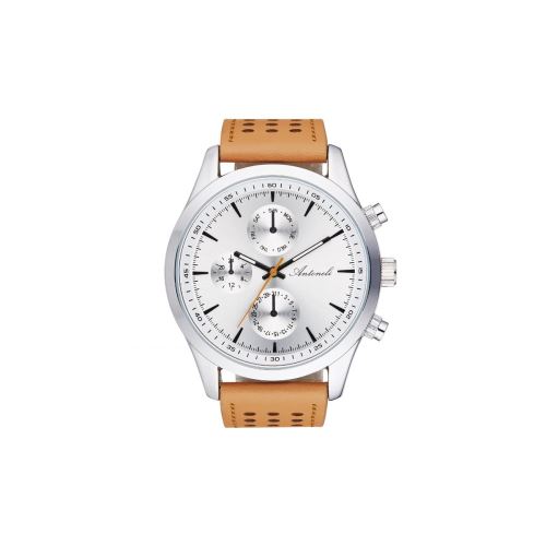 Montre Homme Antoneli à Quartz Cadran Argenté 44 mm Et Bracelet Marron En Cuir ANT1069