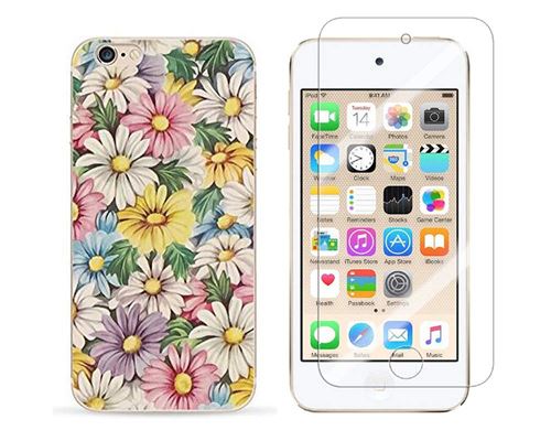 Novago Compatible avec iPod Touch 5, Touch 6 Coque Gel imprimée Solide résistante +1 Verre en Verre trempé Transparent résistant (Camomille)