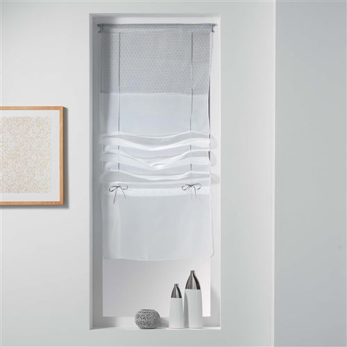 Store droit passe tringle 45 x 180 cm voile uni+top imprime stellaire Gris