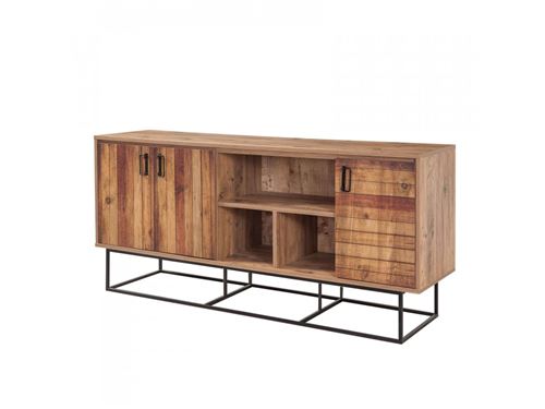 BOBOCHIC Buffet bas 180 cm portes lisses KOHI Pin Atlantique et Noir