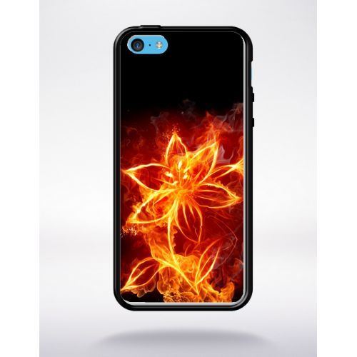 Coque fleur en feu fire flowers compatible apple iphone 5c bord noir silicone