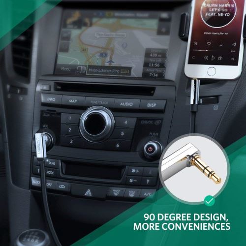 UGREEN Câble Jack 3.5mm Mâle Mâle Plat Coudé 90 Degrés Câble Auxiliaire Voiture Compatible Avec Casque Enceinte Smartphone Tablette IPod MP3 MP4 HiFi Stéréo Barre De Son (0.5M