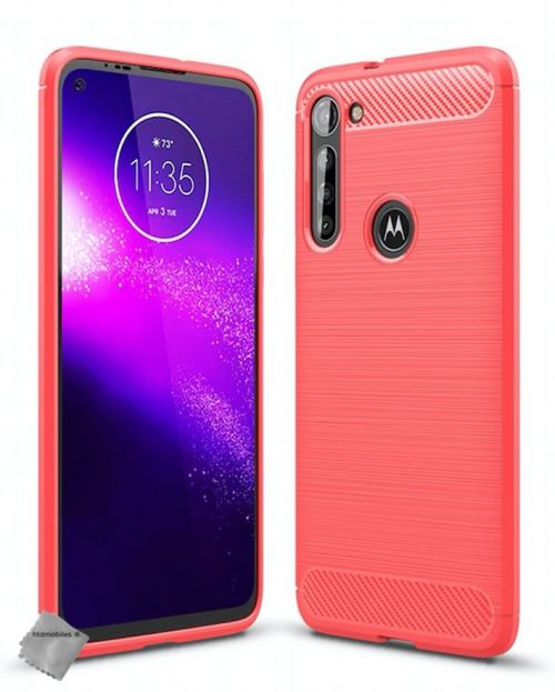 Coque silicone gel carbone pour Motorola Moto G8 Power avec film ecran - ROUGE