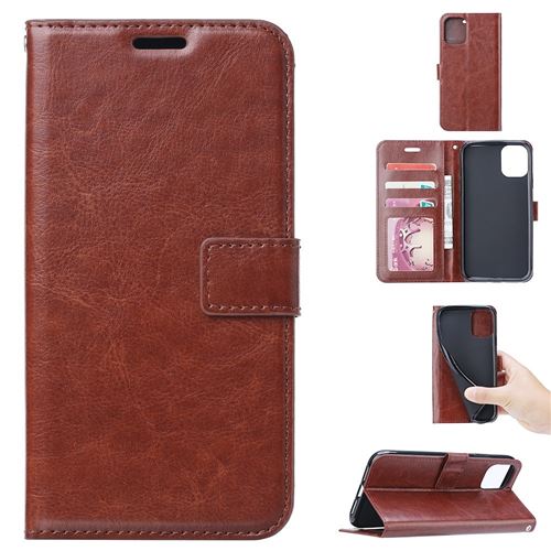 Etui en PU texture de cheval fou marron pour votre Xiaomi Mi Note 10 Lite