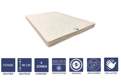 Literie Julien Matelas Ferme 80x190 x 10 cm - 5 Zones de Confort - Tr&egrave;s Respirant