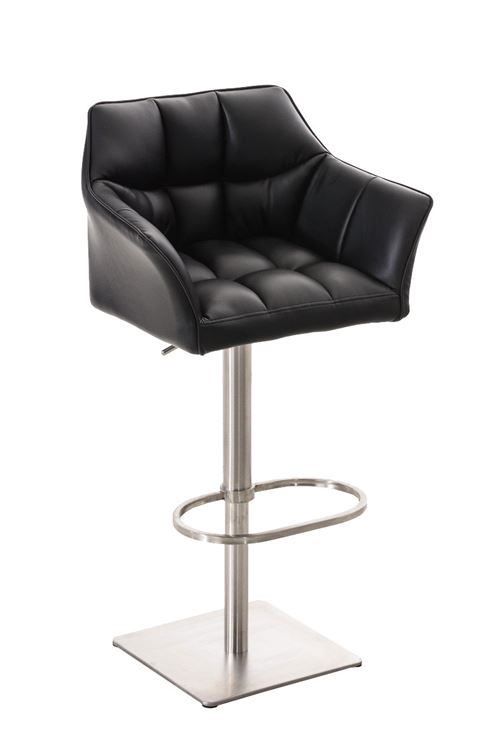 Tabouret de bar Damaso en similicuir - Piètement Tulipe Acier inoxydable - Siège Noir