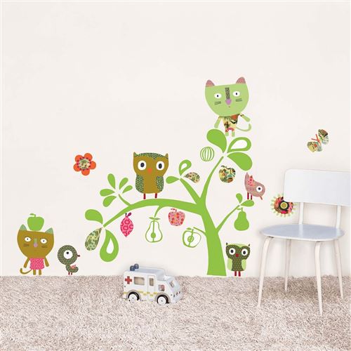Nouvelles Images - Sticker mural chat et hibou