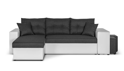 California - Canapé d'angle réversible - convertible avec coffre et étagère de rangement - en simili et tissu Couleur - Blanc / Gris