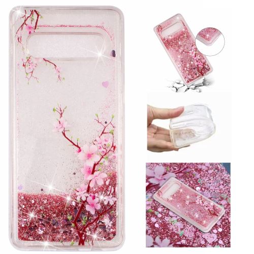 Coque en TPU paillettes pailletées dynamiques fleur de prunier pour votre Samsung Galaxy S10