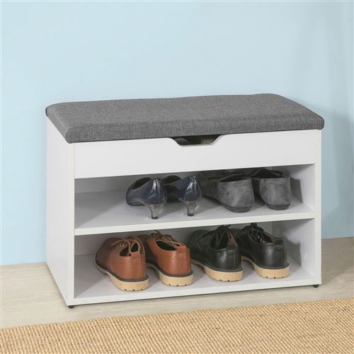 Banc de Rangement à chaussures 2 étages avec Grise coussin Commode à Chaussures confortable- blanc FSR25-HG SoBuy®