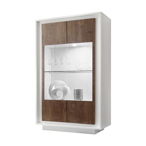 Vitrine 2 portes Blanc/Chêne foncé - RIMINI