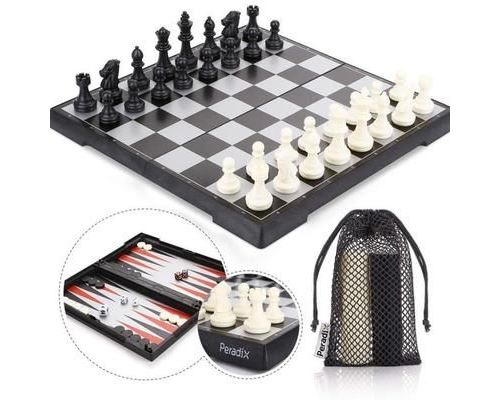Echecs et Dames et Backgammon 3 en 1 Peradix Échecs de Voyage Magnétique Pliant avec des Chiffres Jeu de Tactique Éducation Conseil
