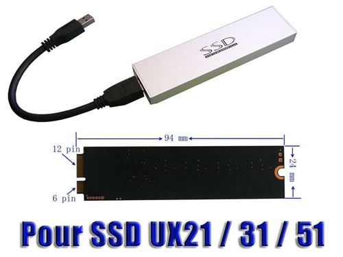 Boitier Aluminium USB 3.0 Pour SSD de ZENBOOK Convient pour SSD de PC Asus UX21 UX31 UX51