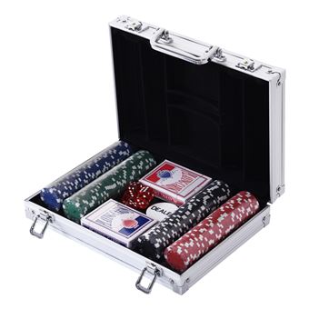 Mallette pro poker coffret complet 30L x 21l x 6,5H cm 200 jetons 2 jeux de cartes + 2 clés aluminium - 1