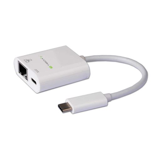 Techly Converter Cable Charging Adapter USB 3.1 Type-C to Gigabit Ethernet + Type-C – Networking Cards (Wired, USB C, Ethernet, White)