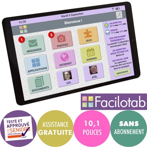 Tablette Facilotab L Galaxy 10,1p - - WiFi - 32Go - Android 9 (Interface simplifiée pour Seniors)
