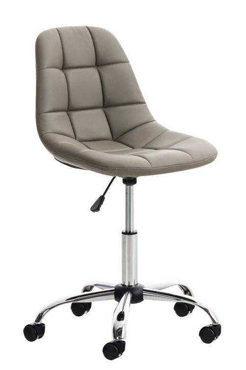 Chaise de Bureau Emil en Similicuir - Tabouret de travail réglable en hauteur et pivotant - Piètement en Métal chromé - Couleur Taupe