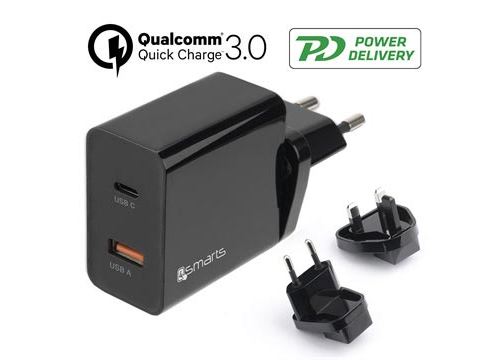 Chargeur de Voyage Rapide USB 4smarts VoltPlug - USB PD & QC3.0 - 18W - Noir