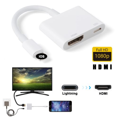 Adaptateur HDMI pour iPhone vers TV, câble HDMI, Digital AV, Simultaneous  Charge, Connect Screen Share 1080P Audio Video Compatible - Cdiscount  Informatique
