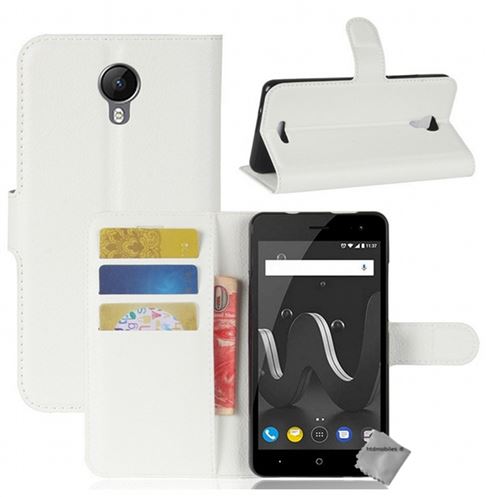 Housse etui coque pochette portefeuille pour Wiko Jerry 2 avec film ecran - BLANC
