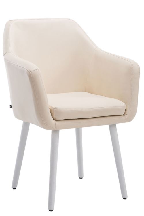 Chaise de salle à manger Utrecht Similicuir - Piètement en bois de chêne Blanc - Siège Crème