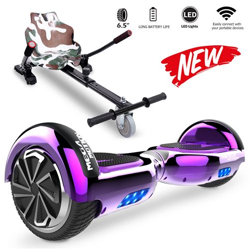 Mega Motion Pack de Hoverboard 6.5 Pouces violet et hoverkart camouflage,Gyropode Skateboard électrique robuste Bluetooth