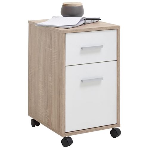 FMD Armoire mobile à tiroir Couleur chêne et blanc