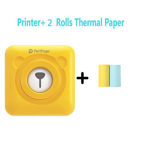 Imprimante thermique Peripage portable sans fil Bluetooth 58 mm avec 2 rouleaux de papier d'impression -Jaune