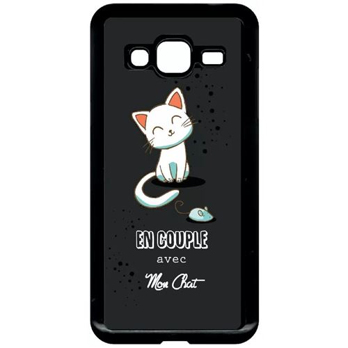 Coque Samsung Galaxy J3 (2016) En Couple Avec Mon Chat Fond Noir