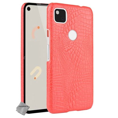 Coque rigide simili cuir crocodile pour Google Pixel 4a 4G avec verre trempe - ROUGE - htdmobiles