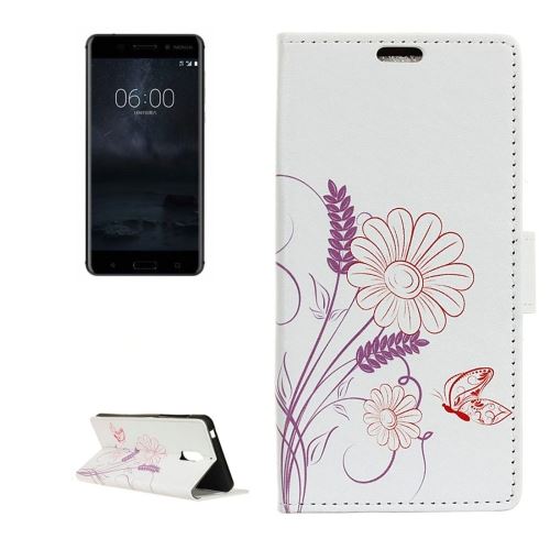 Nokia 6 Housse Etui Cuir PU Fleurs Relief ALS54487