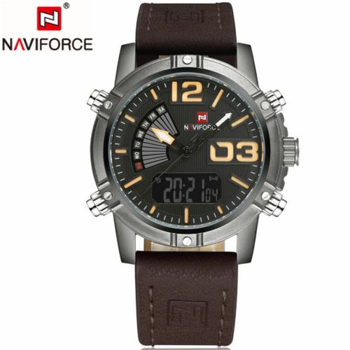 Quartz Numérique Brun+Vert Montre Homme