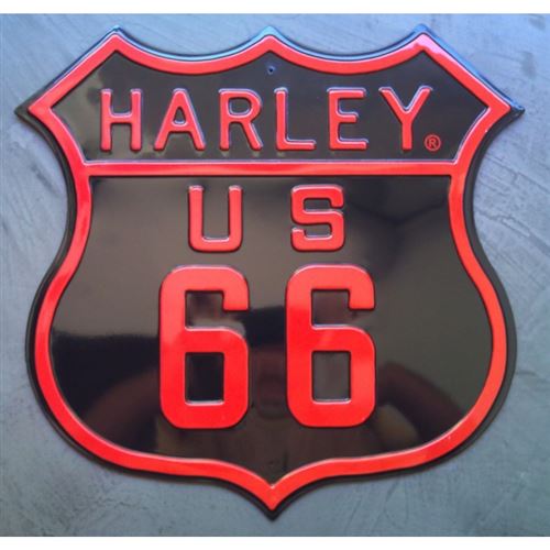 Plaque Harley Davidson blason route 66 embouti noir rouge