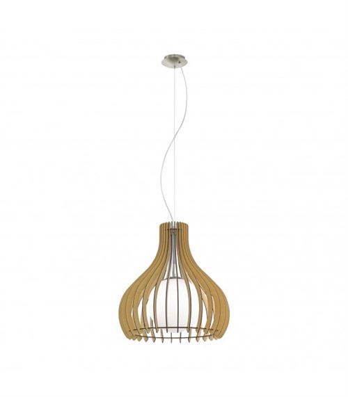 Suspension TINDORI 1 ampoule nickel satiné Diamètre 50 Cm abat jour érable