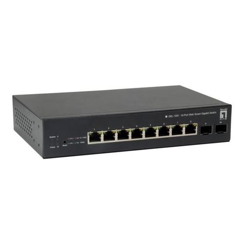 LevelOne GEP-1051 Commutateur intelligent 8 x 10-100-1000 (PoE+) + 2 x Gigabit SFP Ordinateur de bureau, Montable sur rack PoE+…