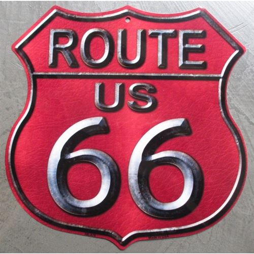 plaque blason route 66 rouge tole publicitaire usa loft