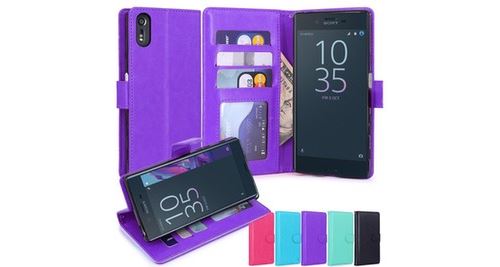 Sony xperia xz housse coque etui de luxe portefeuille porte carte et billet type portefeuille violet