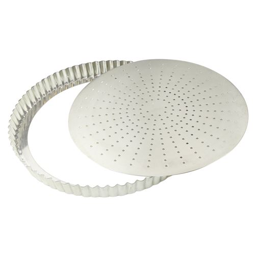 Moule à tarte rond en fer blanc avec fond amovible - Cannelé perforé - Gobel