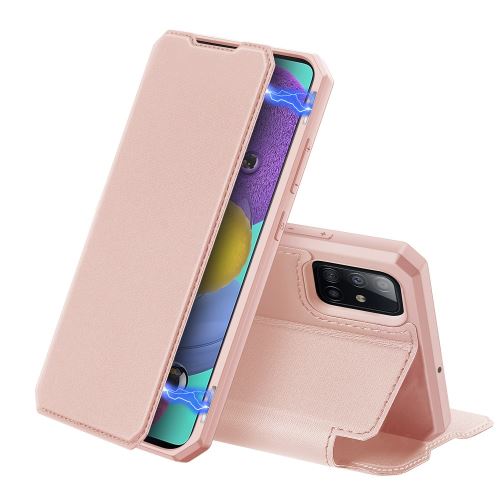 Etui en PU flip magnétique avec porte-carte rose pour votre Samsung Galaxy A51