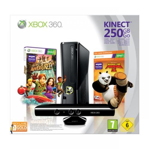Xbox 360 - Konsole Slim 250GB #Kinect Adventures - Kung Fu Panda 2 Edition (mit OVP) (OVP beschädigt) (gebraucht