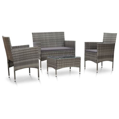 vidaXL Salon de jardin - 1 canapé + 2 chaises + 1 table basse - Résine tressée - Gris