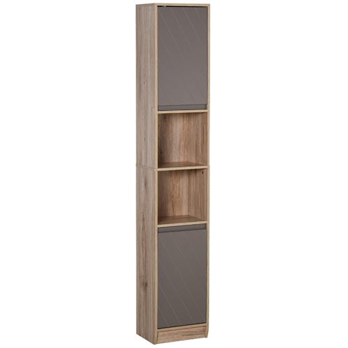 Meuble colonne rangement salle de bain style cosy dim. 30L x 24l x 170H cm 2 portes étagère 2 niches chêne clair gris