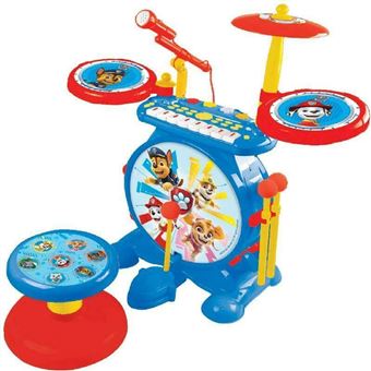 PAT PATROUILLE - Batterie Electronique Lumineuse Complete 3 en 1 - Clavier, Cymbales et Tabouret