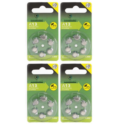 Lot de 24 Piles bouton Zinc Air Type 13 pour appareils auditifs type A13/13 compatibles PR48 1,45V - Visiodirect -