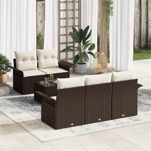 Non Communiqué Brun Ensemble De Canapé De Jardin 6 Pièces Avec Coussins Rattan Poly Canapé De Jardin 2 Places Avec Rangement Et Coussins Ratt