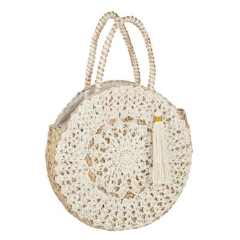 Sac de Plage Rond "Bali" 40cm Naturel & Blanc - 1