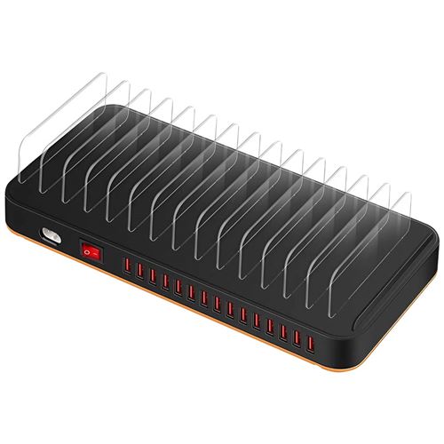 Station de Charge Smartphone Tablette 15 Ports USB Ventilation et Support Avizar Noir