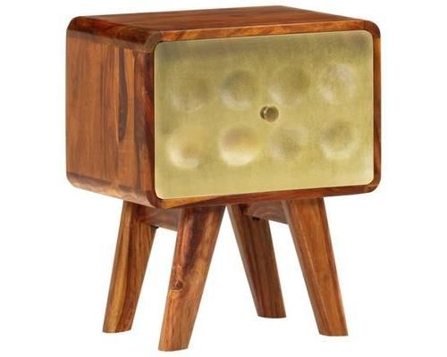 vidaXL Table de chevet Bois de Sesham solide Imprimé doré 49x40x30 cm